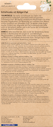 Maska na spanie s chladivým gélovým vankúšikom ebelin