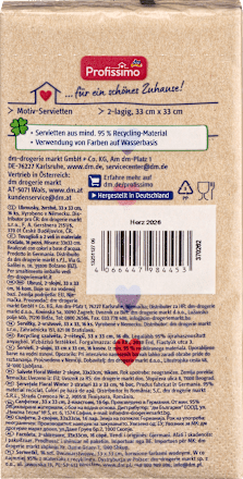 Recycling-Buffetserviette Herz 33x33cm Profissimo