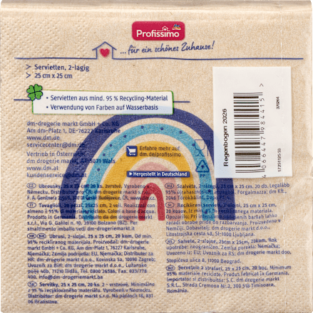 Ubrusi, 2-slojni, motiv duga, 25 x 25 cm Profissimo