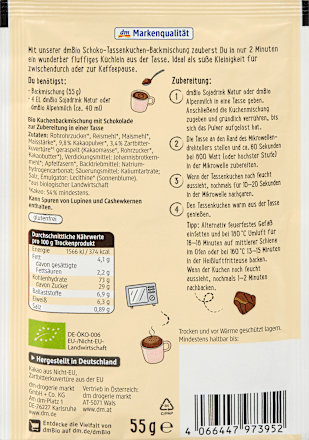 Preparato per torta in tazza al cioccolato dmBio