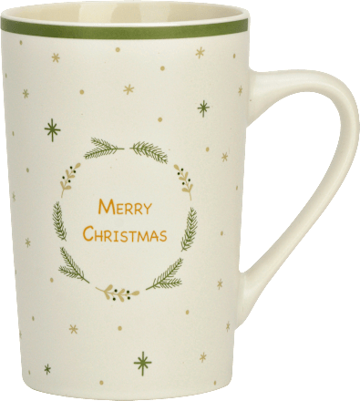 Kaffeebecher Kranzmotiv mit Spruch "MEERY CHRISTMAS", weiß-mint-gold Dekorieren & Einrichten