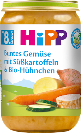 Menü Buntes Gemüse mit Süßkartoffeln & Bio-Hühnchen ab dem 8. Monat HiPP