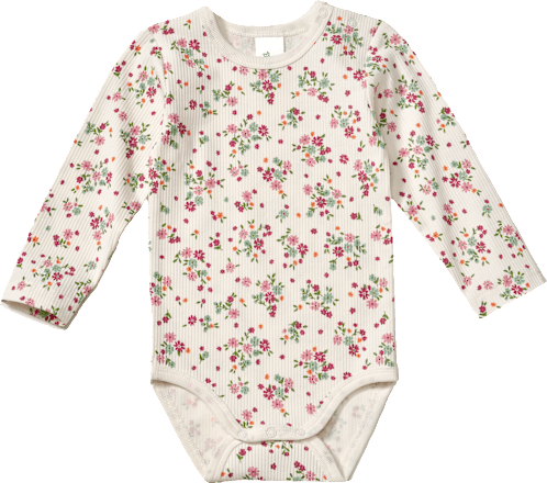 Body Langarm mit Blumen-Muster, weiß, Gr. 98/104 ALANA
