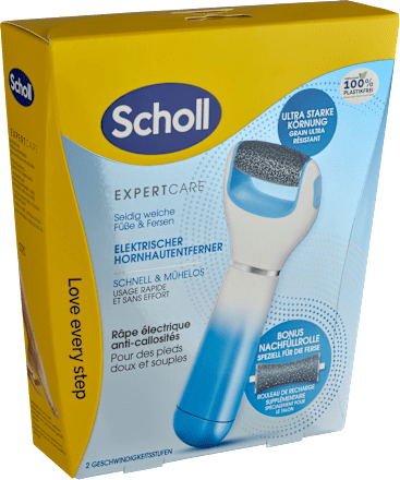 Expert Care  elektrický strojek na pedikúru modrý + 2 náhradní hlavice Scholl