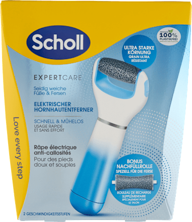 Expert Care  elektrický strojek na pedikúru modrý + 2 náhradní hlavice Dr. Scholl's
