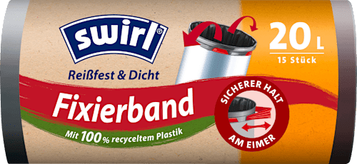 Müllbeutel 20 l Fixierband mit 100 % recyceltem Plastik Swirl