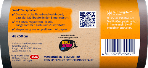 Müllbeutel 20 l Fixierband mit 100 % recyceltem Plastik Swirl