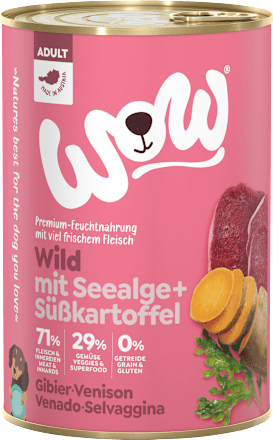 Nassfutter Hund mit Wild, Seealge & Süßkartoffel, Adult WOW