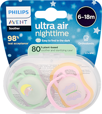 Éjszakai nyugtató cumi, Ultra air, 6 hónapos kortól, kislányoknak PHILIPS AVENT