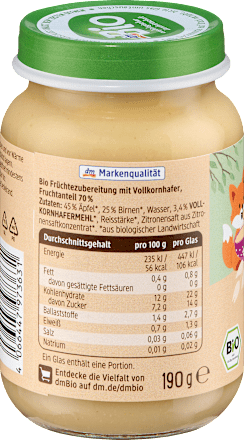 Frucht & Getreide Apfel & Birne in Haferberei ab dem 5. Monat dmBio