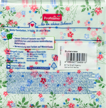 Cocktailservietten "Blumenwiese" (25x25 cm) Profissimo