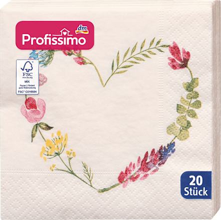 Cocktailservietten "Herzkranz" (25x25 cm) Profissimo