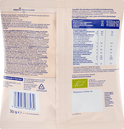 Bio Gustare crocantă Iepurași cu morcovi și mere, de la 1 an babylove