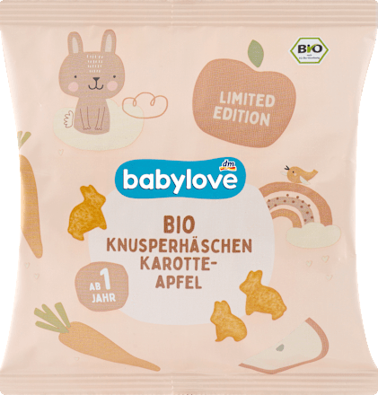 Bio hrustljavi zajčki korenček-jabolko, od 1. leta dalje babylove