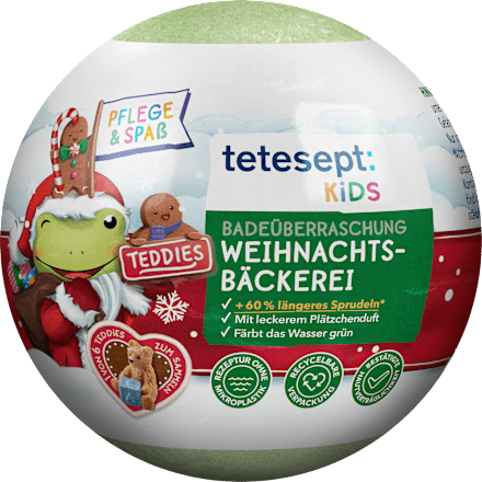 Kinder Badezusatz Badebombe Überraschung Weihnachtsbäckerei Teddies tetesept