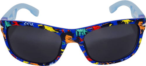 Sonnenbrille Kids, dunkelblaues Gestell mit bunten Dinos SUNDANCE