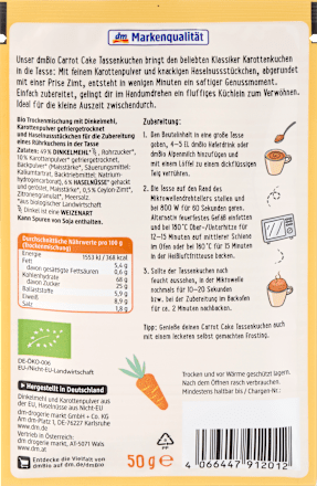 Torta in tazza alla carota bio dmBio