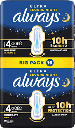 Ultra-Binden Secure Night 4 mit Flügeln, Big Pack always
