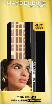 Mascaraset Colossal Bubble Very Black & gratis Eyeliner Lasting Drama Liner 10 Black MAYBELLINE NEW YORK