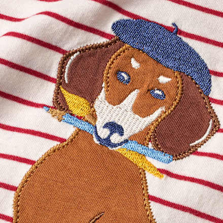 Langarmshirt mit Ringel-Muster & Dackel-Applikation, rot & weiß, Gr. 98 ALANA