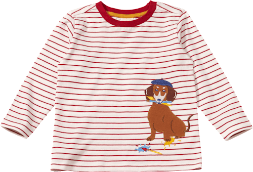 Langarmshirt mit Ringel-Muster & Dackel-Applikation, rot & weiß, Gr. 104 ALANA