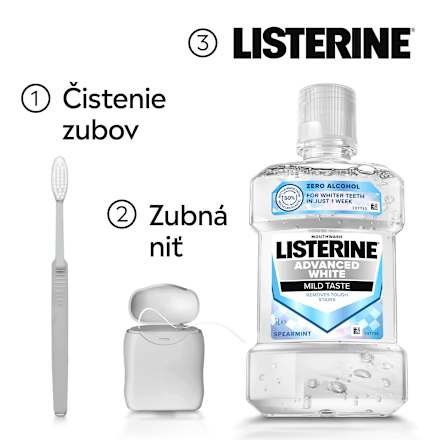 Ústna voda Advanced White Mild Taste Spearmint Listerine