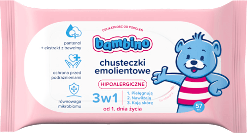 Chusteczki emolientowe 3w1, hipoalergiczne bambino