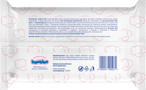 Chusteczki wodne 3w1, hipoalergiczne bambino