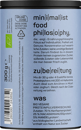 Proteinpulver Hanf, Macadamia & Mandel, ungesüßt, vegan Naduria