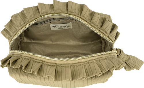 Kosmetiktasche olive mit Rüschen manòu