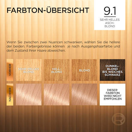 Permanente Haarfarbe - Nr. 9.1 Oslo Sehr Helles Aschblond L'ORÉAL PARiS PRÉFÉRENCE