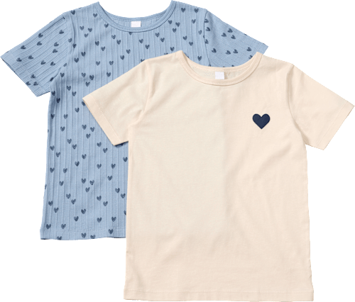 T-Shirts mit Herz-Muster & 3D-Herz-Print, beige + blau, Gr. 134 ALANA