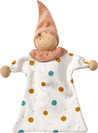 Püppchen mit Kleid & Punkte-Muster, weiß & blau & gelb ALANA