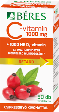 C-vitamin 1000 mg csipkebogyó kivonattal + D3-vitamin filmtabletta Béres