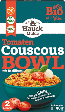 Trockenmischung Tomaten Couscous Bowl mit Basilikum Bauck Mühle