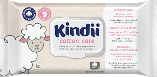 Chusteczki nawilżane dla dzieci i niemowląt Cotton Care Kindii
