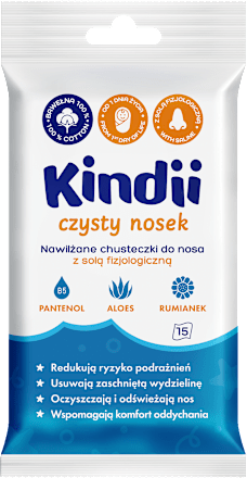 Chusteczki nawilżane do nosa z solą fizjologiczną Czysty Nosek Kindii