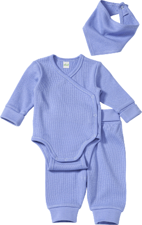 Set mit Wickelbody, Hose & Halstuch in Waffel-Struktur, lila, Gr. 74/80 ALANA