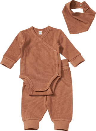 Set mit Wickelbody, Hose & Halstuch in Waffel-Struktur, braun, Gr. 50/56 ALANA