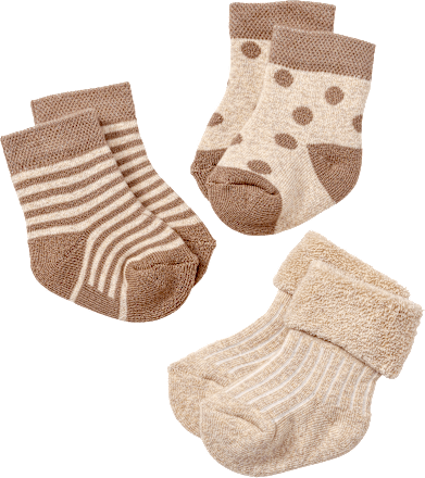 Erstlingssocken mit Punkte- & Streifen-Muster, beige + braun, Gr. 15/16 ALANA