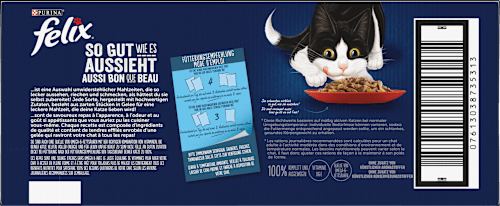 Nassfutter Katze, Geschmacksvielfalt vom Land mit Rind, Huhn, Ente & Lamm in Gelee, Multipack (44x85 g) Felix