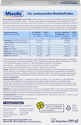 Kieselerde Komplex + Biotin 1000, Tabletten 120 St Mivolis