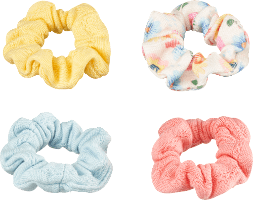 Scrunchies Bio-Baumwolle rosa, hellblau, gelb, Blümchen ebelin