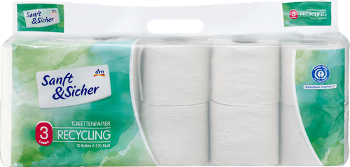Toaletný papier recyklovaný 3-vrstvový, 10x220 Sanft&Sicher