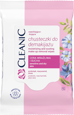 Chusteczki do demakijażu nawilżająco-kojące, cera wrażliwa i sucha Cleanic