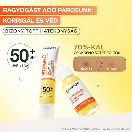 Mindennapos, ragyogást adó fluid SPF 50+ & ragyogást adó szuper szérum C-vitaminnal* GARNIER SKIN NATURALS