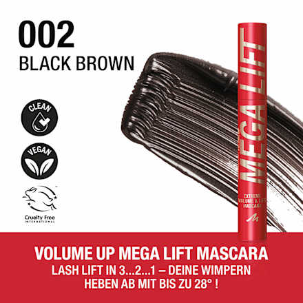 Mascara Volume Up Mega Lift 002 Black Brown MANHATTAN Cosmetics