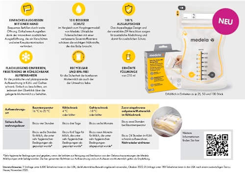 Muttermilch Beutel einfaches Ausgießen , 210 ml Medela