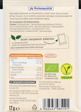 Bio pecilni prašek iz vinskega kamna (4x17 g) dmBio