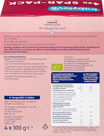 Quetschies Banane & Kirsche in Apfel, ab 1 Jahr (4x100 g) babylove